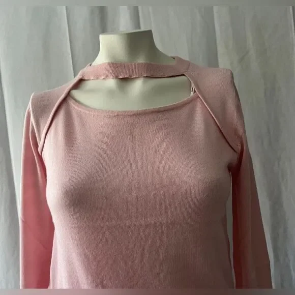 UNIQ New Women's Pink Sweater Crew Neck Long Sleeve Top Stretchy - Picture 2 of 5